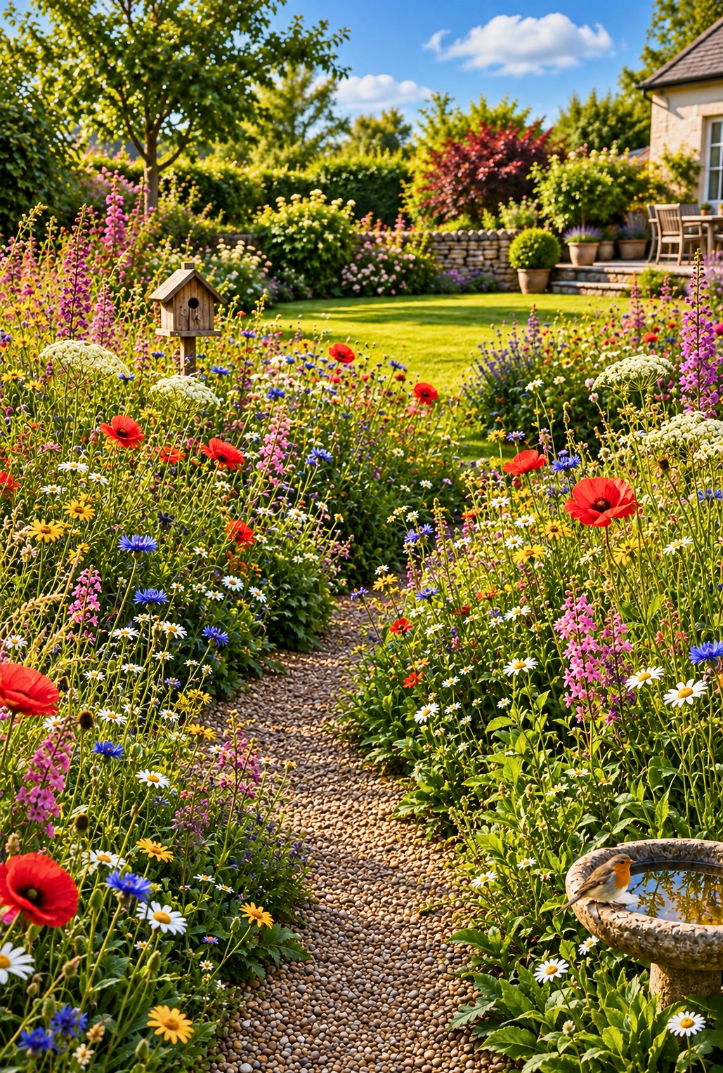 Large view of native Irish wildflower garden path suitable for Seed Bomb planting